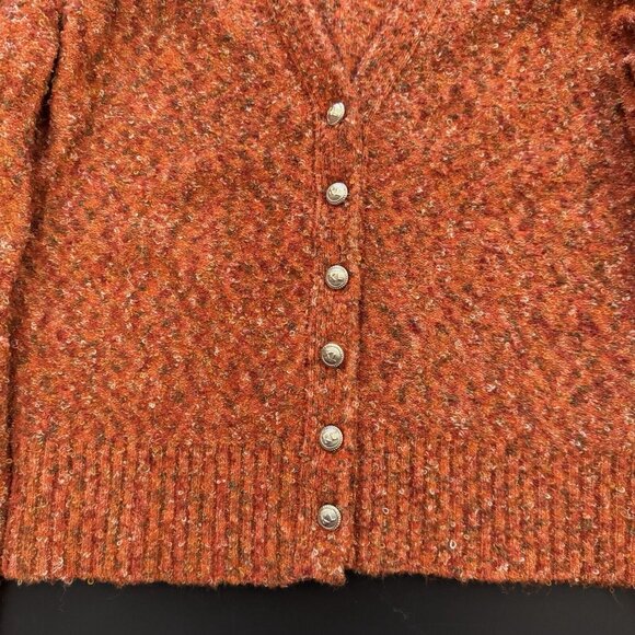 Karl Lagerfeld Paris Confetti Puff Shoulder Wool Button Cardigan V-Neck Sweater - Picture 4 of 10